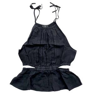 J. Crew Cutout Linen Tank Top Black Medium